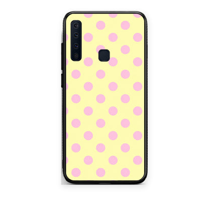 Θήκη Samsung Galaxy A9 Pink Polka Dots on Yellow από τη Smartfits με σχέδιο στο πίσω μέρος και μαύρο περίβλημα | Samsung Galaxy A9 Pink Polka Dots on Yellow case with colorful back and black bezels