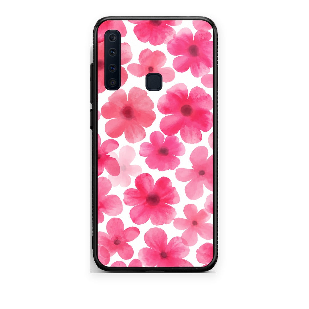 Θήκη Samsung Galaxy A9 Pink Watercolour Flowers on White από τη Smartfits με σχέδιο στο πίσω μέρος και μαύρο περίβλημα | Samsung Galaxy A9 Pink Watercolour Flowers on White case with colorful back and black bezels
