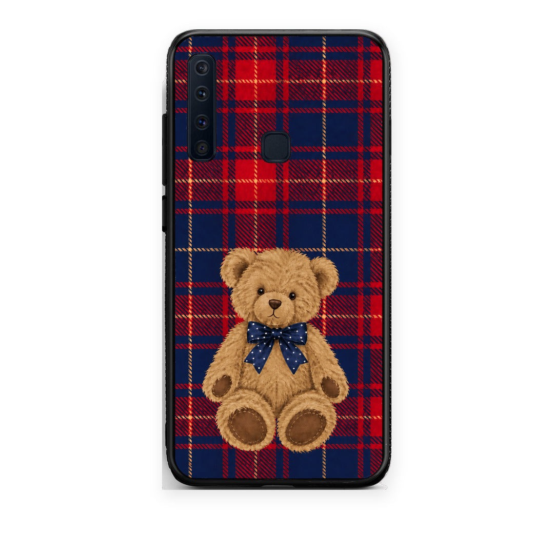 Θήκη Samsung Galaxy A9 Teddy Bear on Red and Navy Tartan από τη Smartfits με σχέδιο στο πίσω μέρος και μαύρο περίβλημα | Samsung Galaxy A9 Teddy Bear on Red and Navy Tartan case with colorful back and black bezels