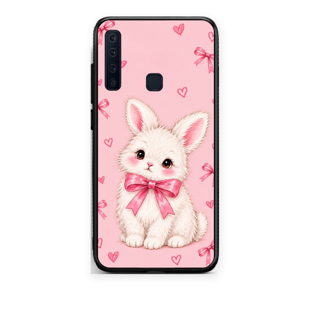 Θήκη Samsung Galaxy A9 White Bunny and Pink Bows από τη Smartfits με σχέδιο στο πίσω μέρος και μαύρο περίβλημα | Samsung Galaxy A9 White Bunny and Pink Bows case with colorful back and black bezels