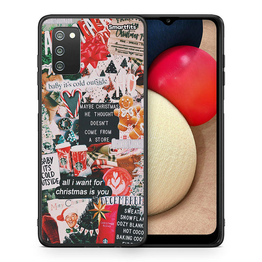 Θήκη Samsung A02s Christmas Happiness από τη Smartfits με σχέδιο στο πίσω μέρος και μαύρο περίβλημα | Samsung A02s Christmas Happiness case with colorful back and black bezels
