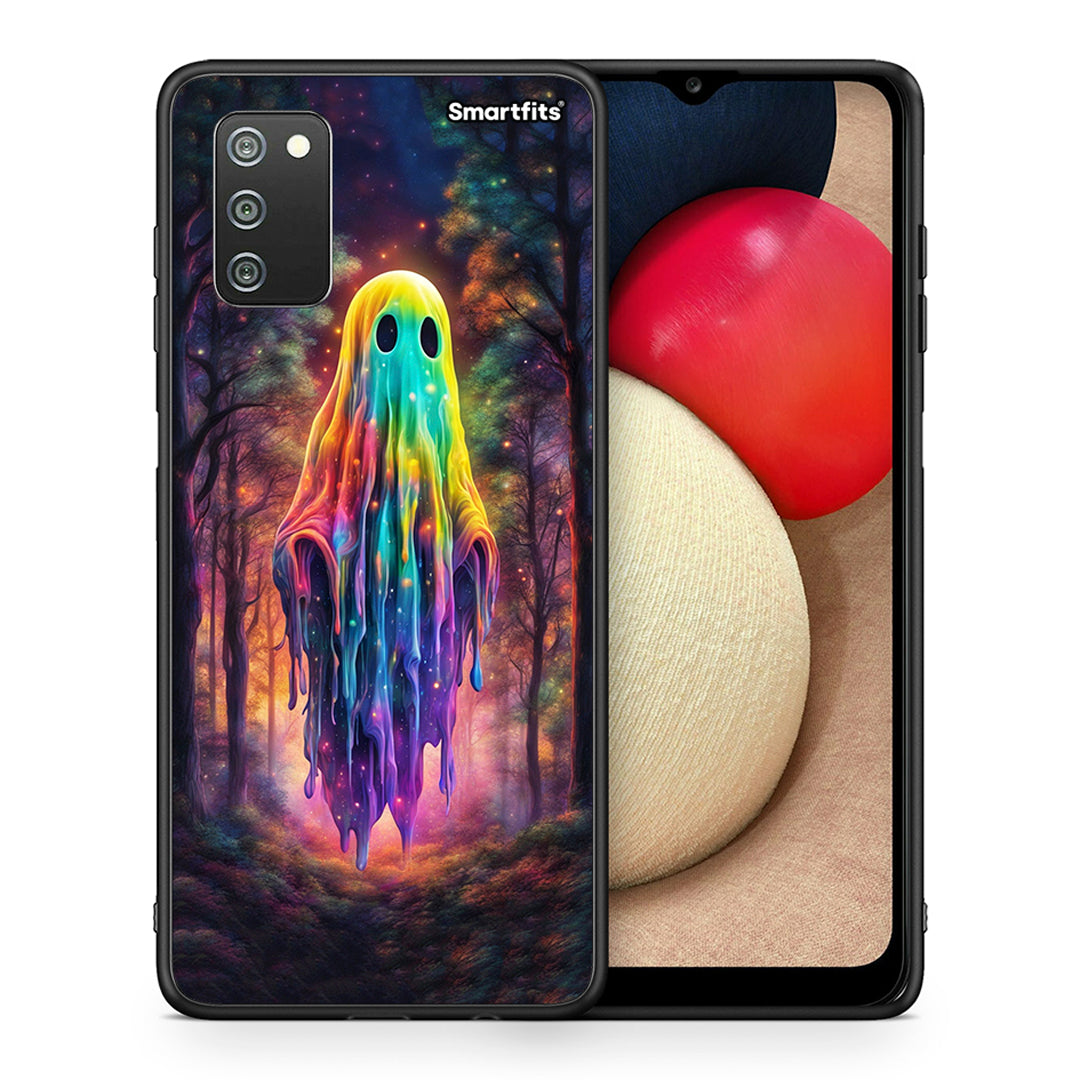 Θήκη Samsung A02s Halloween Ghost από τη Smartfits με σχέδιο στο πίσω μέρος και μαύρο περίβλημα | Samsung A02s Halloween Ghost case with colorful back and black bezels