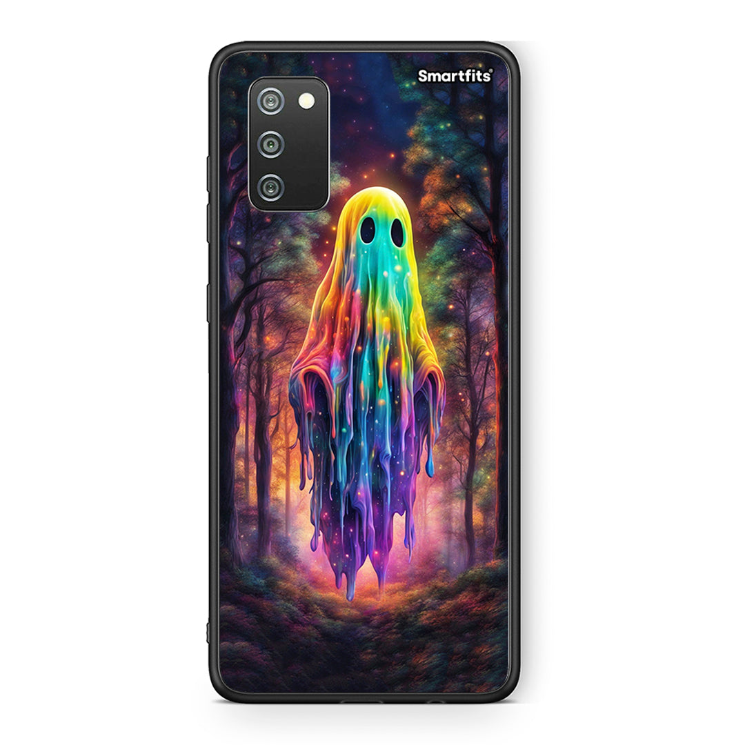 Samsung A02s Halloween Ghost θήκη από τη Smartfits με σχέδιο στο πίσω μέρος και μαύρο περίβλημα | Smartphone case with colorful back and black bezels by Smartfits