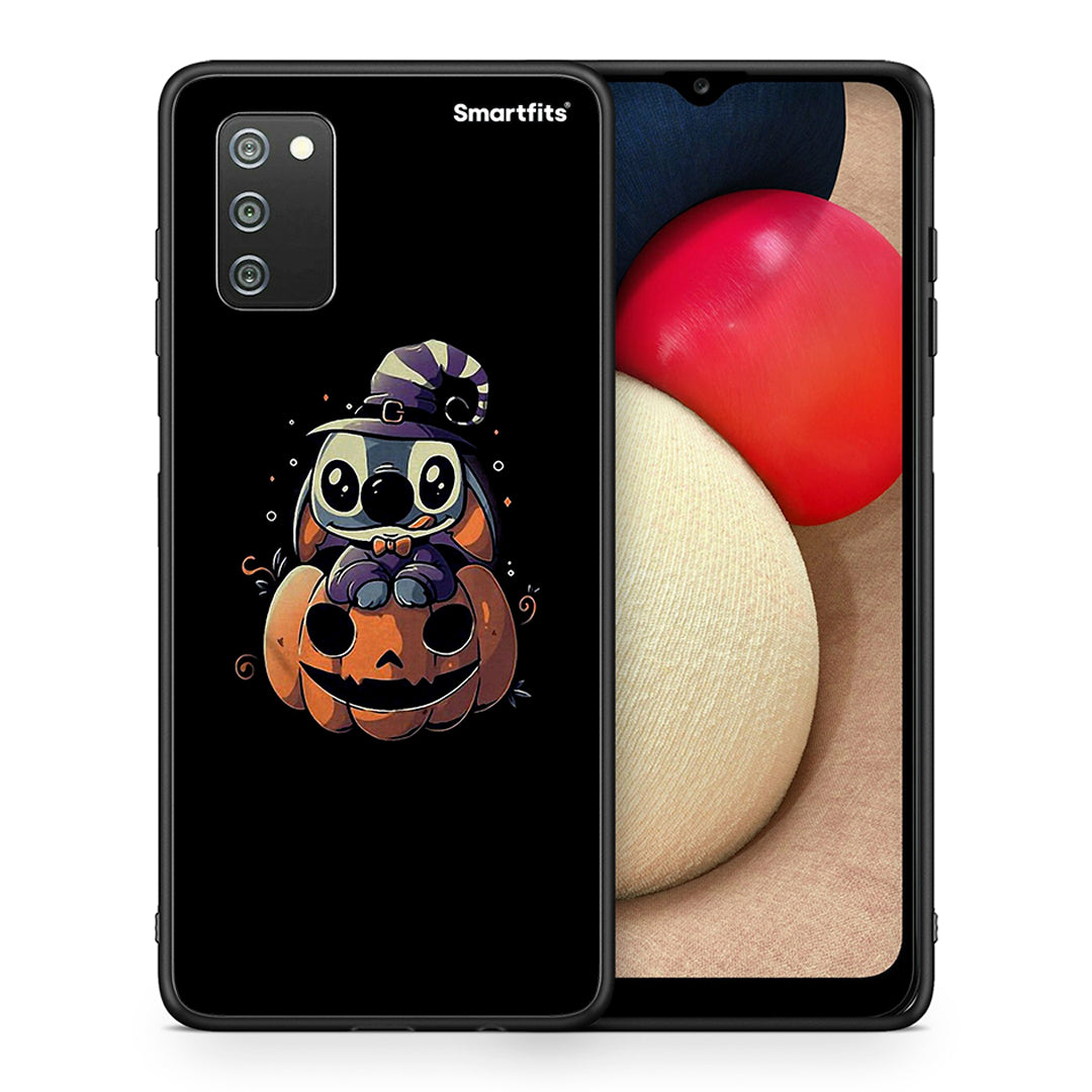 Θήκη Samsung A02s Halloween Stitch από τη Smartfits με σχέδιο στο πίσω μέρος και μαύρο περίβλημα | Samsung A02s Halloween Stitch case with colorful back and black bezels