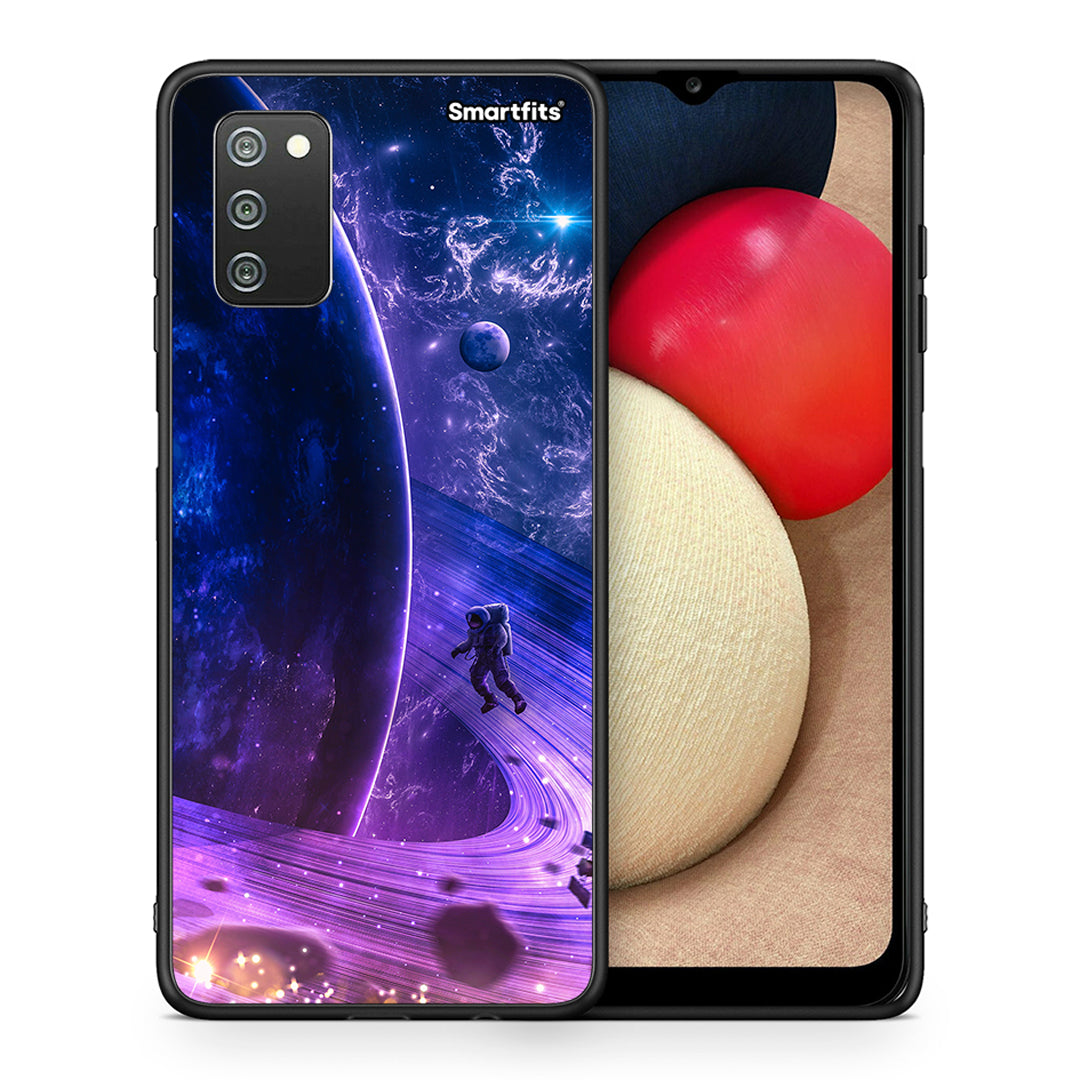 Θήκη Samsung A02s Lost Astronaut από τη Smartfits με σχέδιο στο πίσω μέρος και μαύρο περίβλημα | Samsung A02s Lost Astronaut case with colorful back and black bezels