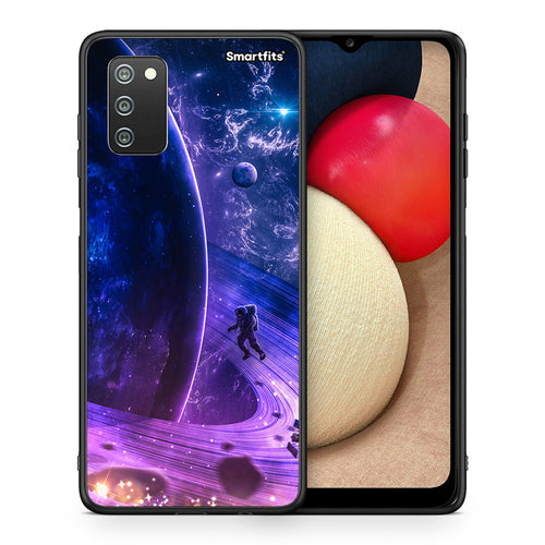 Θήκη Samsung A02s Lost Astronaut από τη Smartfits με σχέδιο στο πίσω μέρος και μαύρο περίβλημα | Samsung A02s Lost Astronaut case with colorful back and black bezels