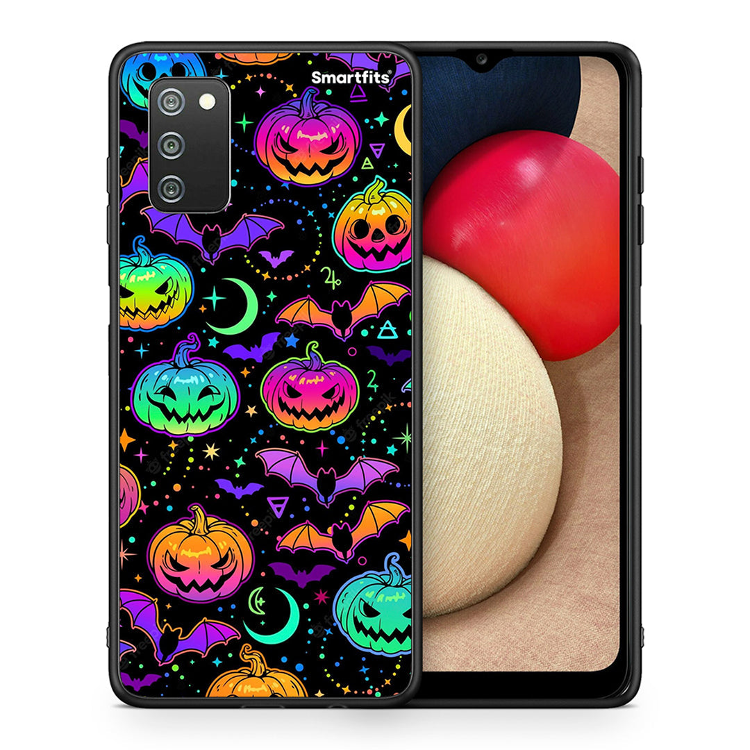 Θήκη Samsung A02s Neon Halloween από τη Smartfits με σχέδιο στο πίσω μέρος και μαύρο περίβλημα | Samsung A02s Neon Halloween case with colorful back and black bezels