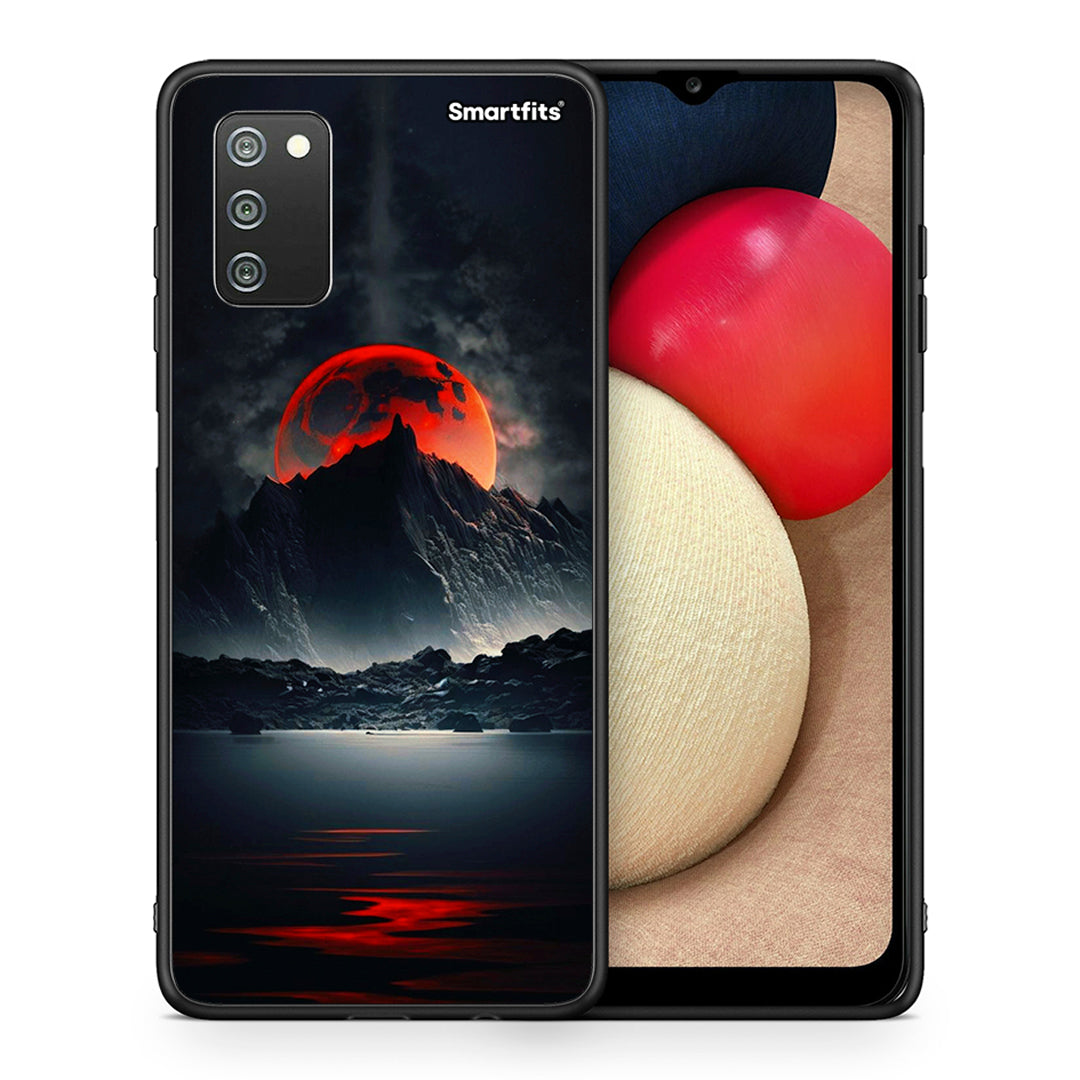 Θήκη Samsung A02s Red Full Moon από τη Smartfits με σχέδιο στο πίσω μέρος και μαύρο περίβλημα | Samsung A02s Red Full Moon case with colorful back and black bezels