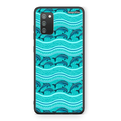 Samsung A02s Swimming Dolphins θήκη από τη Smartfits με σχέδιο στο πίσω μέρος και μαύρο περίβλημα | Smartphone case with colorful back and black bezels by Smartfits
