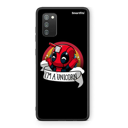 Samsung A02s Unicorn Deadpool θήκη από τη Smartfits με σχέδιο στο πίσω μέρος και μαύρο περίβλημα | Smartphone case with colorful back and black bezels by Smartfits