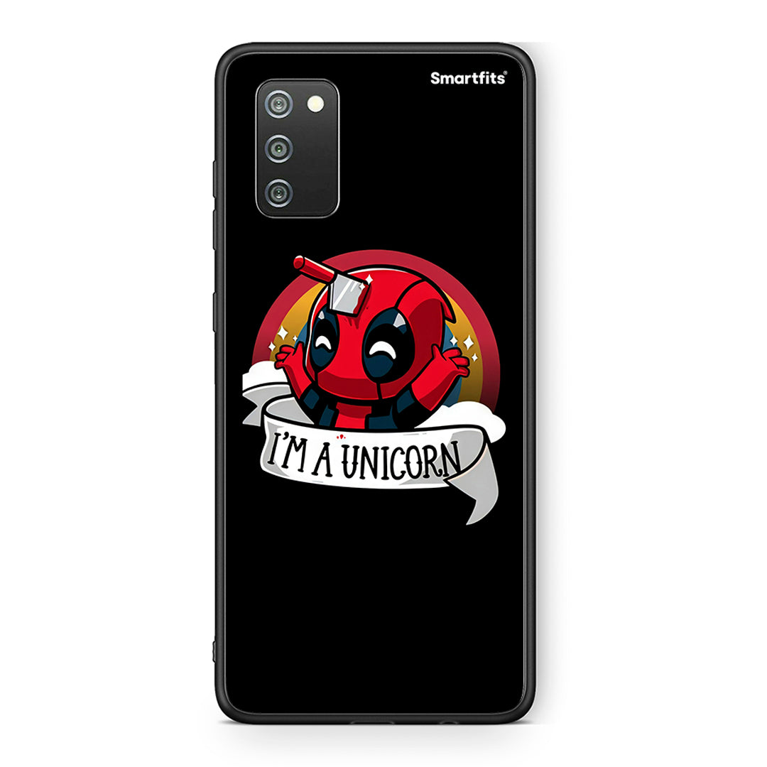 Samsung A02s Unicorn Deadpool θήκη από τη Smartfits με σχέδιο στο πίσω μέρος και μαύρο περίβλημα | Smartphone case with colorful back and black bezels by Smartfits