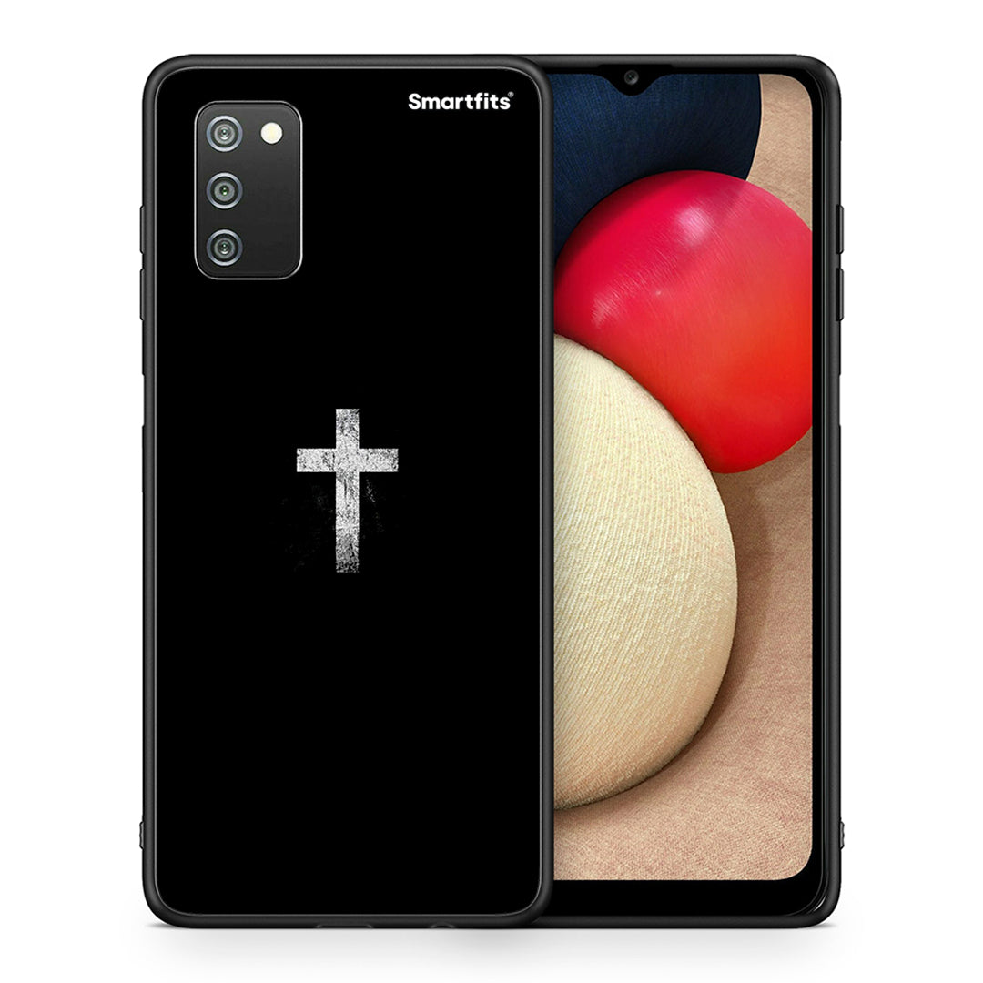 Θήκη Samsung A02s White Cross από τη Smartfits με σχέδιο στο πίσω μέρος και μαύρο περίβλημα | Samsung A02s White Cross case with colorful back and black bezels