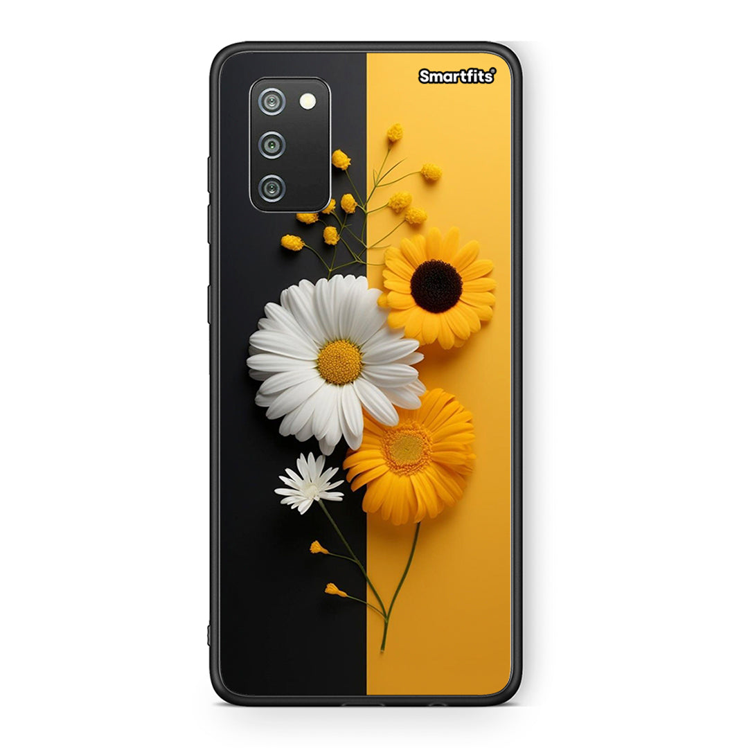 Samsung A02s Yellow Daisies θήκη από τη Smartfits με σχέδιο στο πίσω μέρος και μαύρο περίβλημα | Smartphone case with colorful back and black bezels by Smartfits