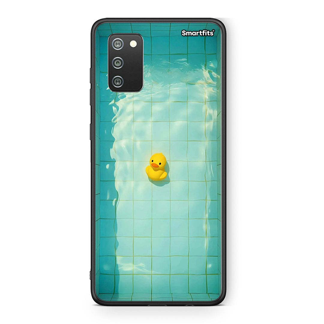 Samsung A02s Yellow Duck θήκη από τη Smartfits με σχέδιο στο πίσω μέρος και μαύρο περίβλημα | Smartphone case with colorful back and black bezels by Smartfits