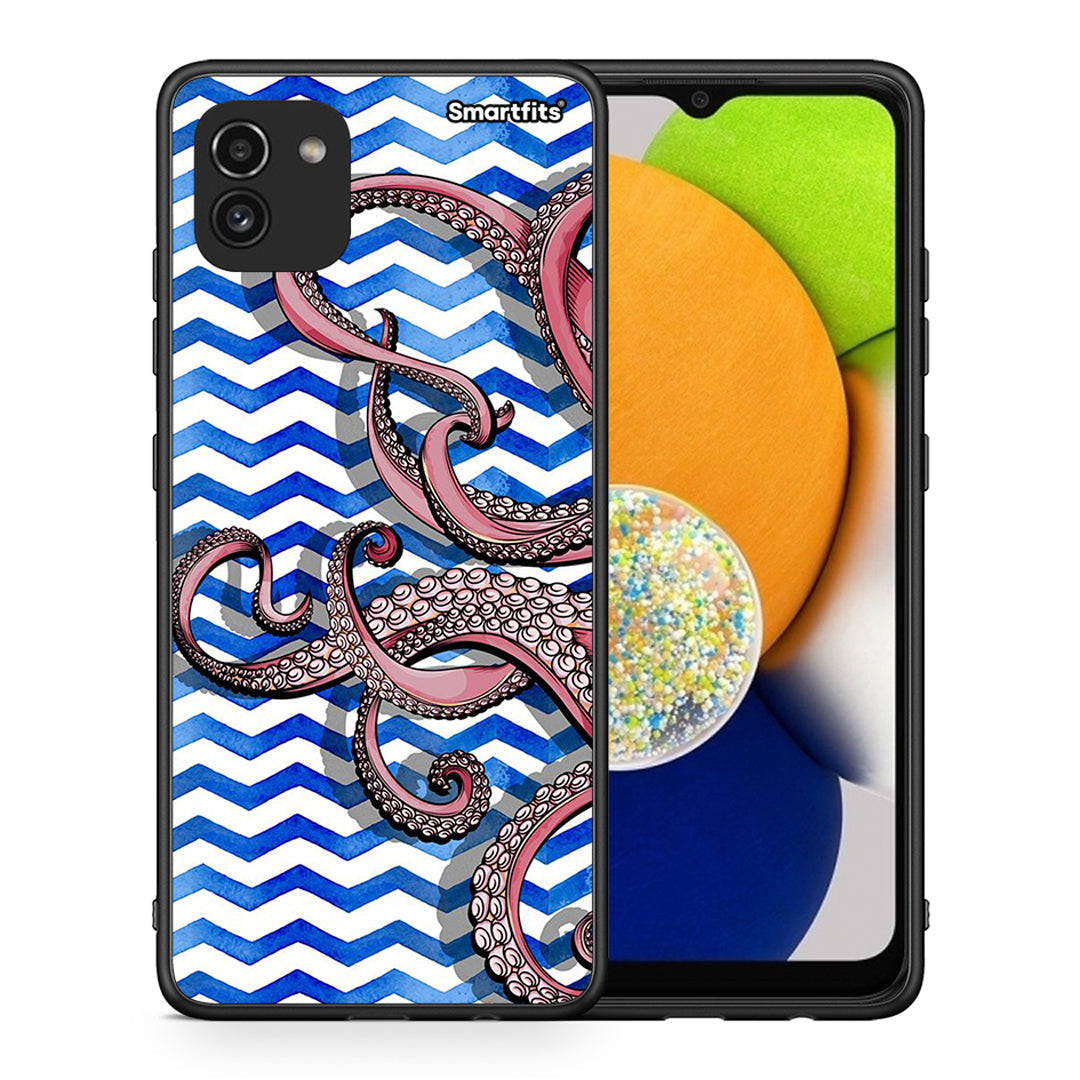 Θήκη Samsung A03 Chevron Devilfish από τη Smartfits με σχέδιο στο πίσω μέρος και μαύρο περίβλημα | Samsung A03 Chevron Devilfish case with colorful back and black bezels