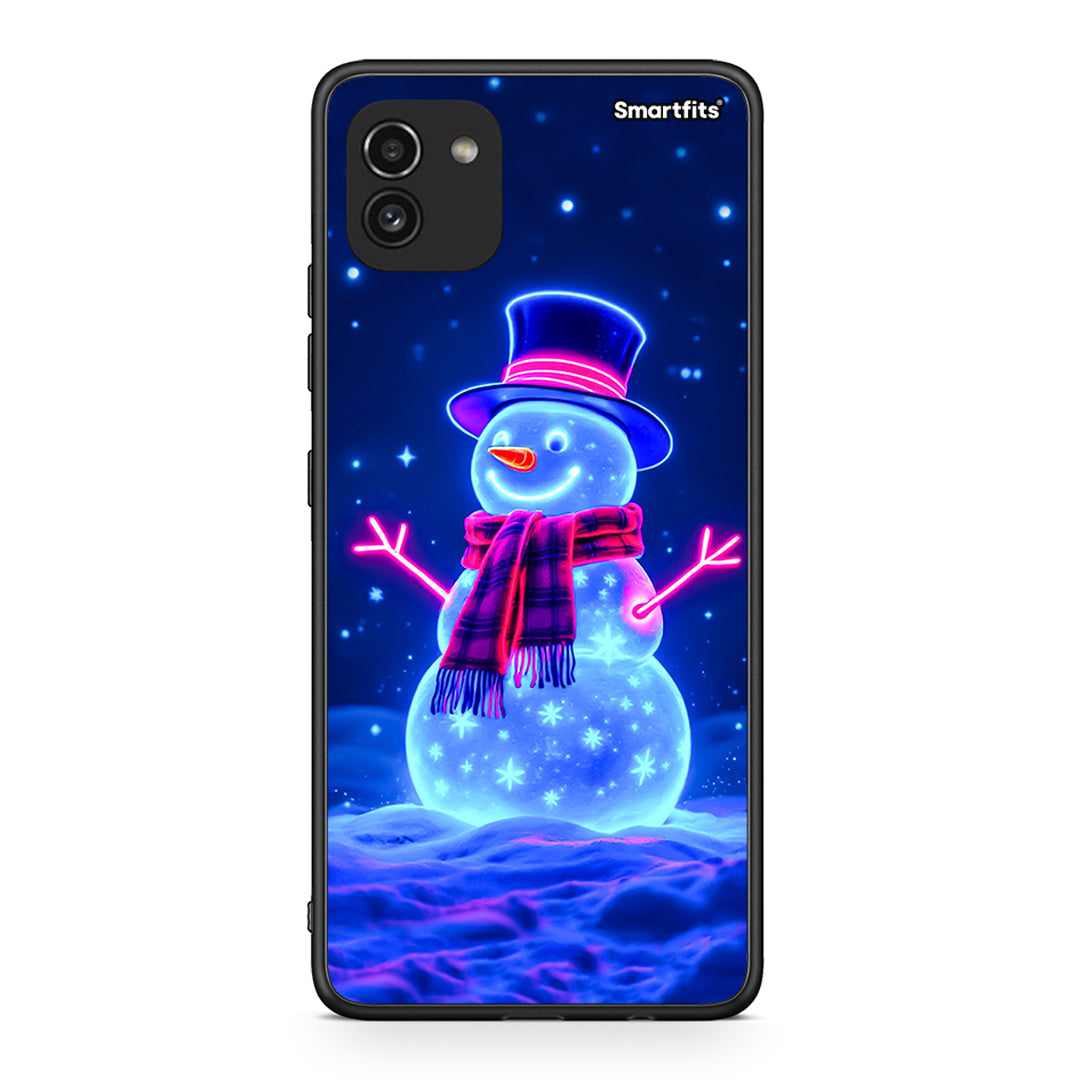 Samsung A03 Christmas Neon Snowman θήκη από τη Smartfits με σχέδιο στο πίσω μέρος και μαύρο περίβλημα | Smartphone case with colorful back and black bezels by Smartfits