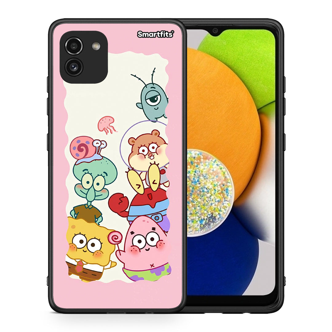 Θήκη Samsung A03 Cute Companion από τη Smartfits με σχέδιο στο πίσω μέρος και μαύρο περίβλημα | Samsung A03 Cute Companion case with colorful back and black bezels