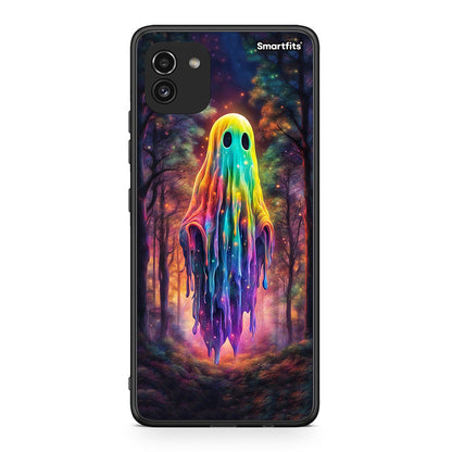 Samsung A03 Halloween Ghost θήκη από τη Smartfits με σχέδιο στο πίσω μέρος και μαύρο περίβλημα | Smartphone case with colorful back and black bezels by Smartfits