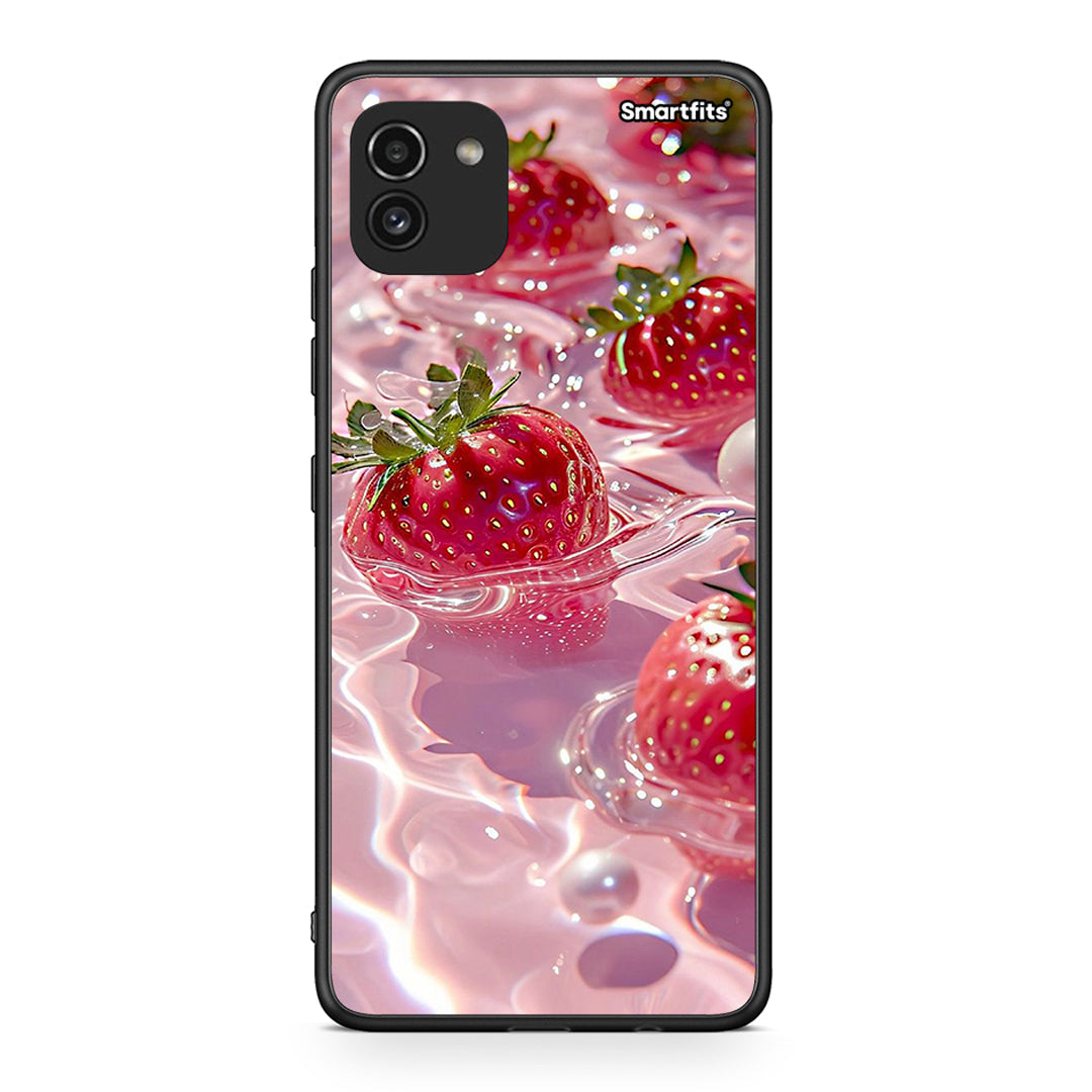 Samsung A03 Juicy Strawberries θήκη από τη Smartfits με σχέδιο στο πίσω μέρος και μαύρο περίβλημα | Smartphone case with colorful back and black bezels by Smartfits