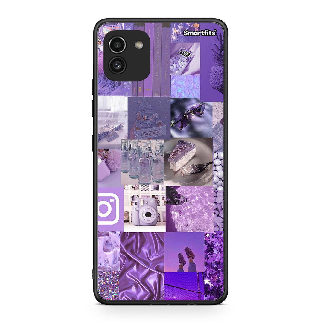 Samsung A03 Purple Aesthetic Collage θήκη από τη Smartfits με σχέδιο στο πίσω μέρος και μαύρο περίβλημα | Smartphone case with colorful back and black bezels by Smartfits