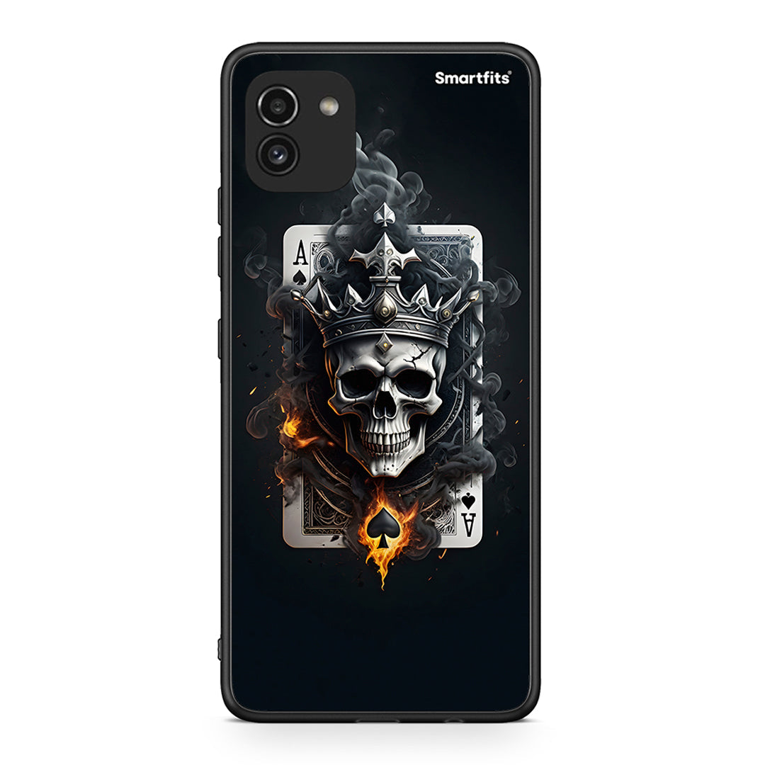 Samsung A03 Skull King Ace θήκη από τη Smartfits με σχέδιο στο πίσω μέρος και μαύρο περίβλημα | Smartphone case with colorful back and black bezels by Smartfits