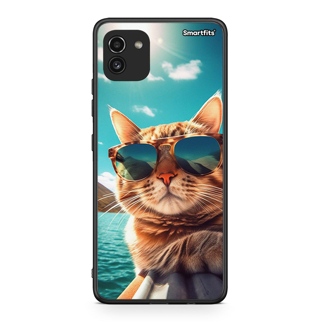 Samsung A03 Summer Cat θήκη από τη Smartfits με σχέδιο στο πίσω μέρος και μαύρο περίβλημα | Smartphone case with colorful back and black bezels by Smartfits