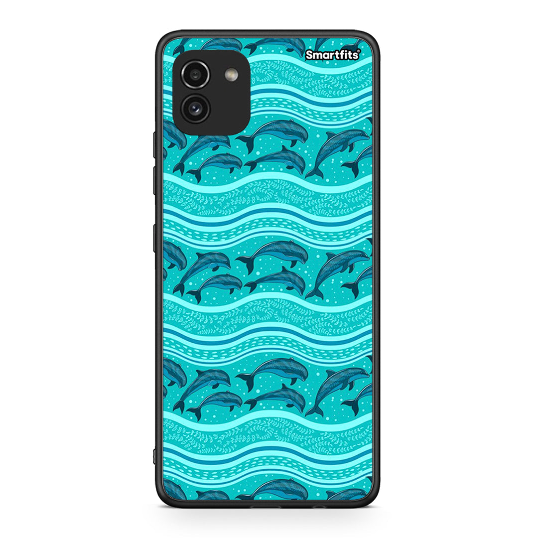 Samsung A03 Swimming Dolphins θήκη από τη Smartfits με σχέδιο στο πίσω μέρος και μαύρο περίβλημα | Smartphone case with colorful back and black bezels by Smartfits