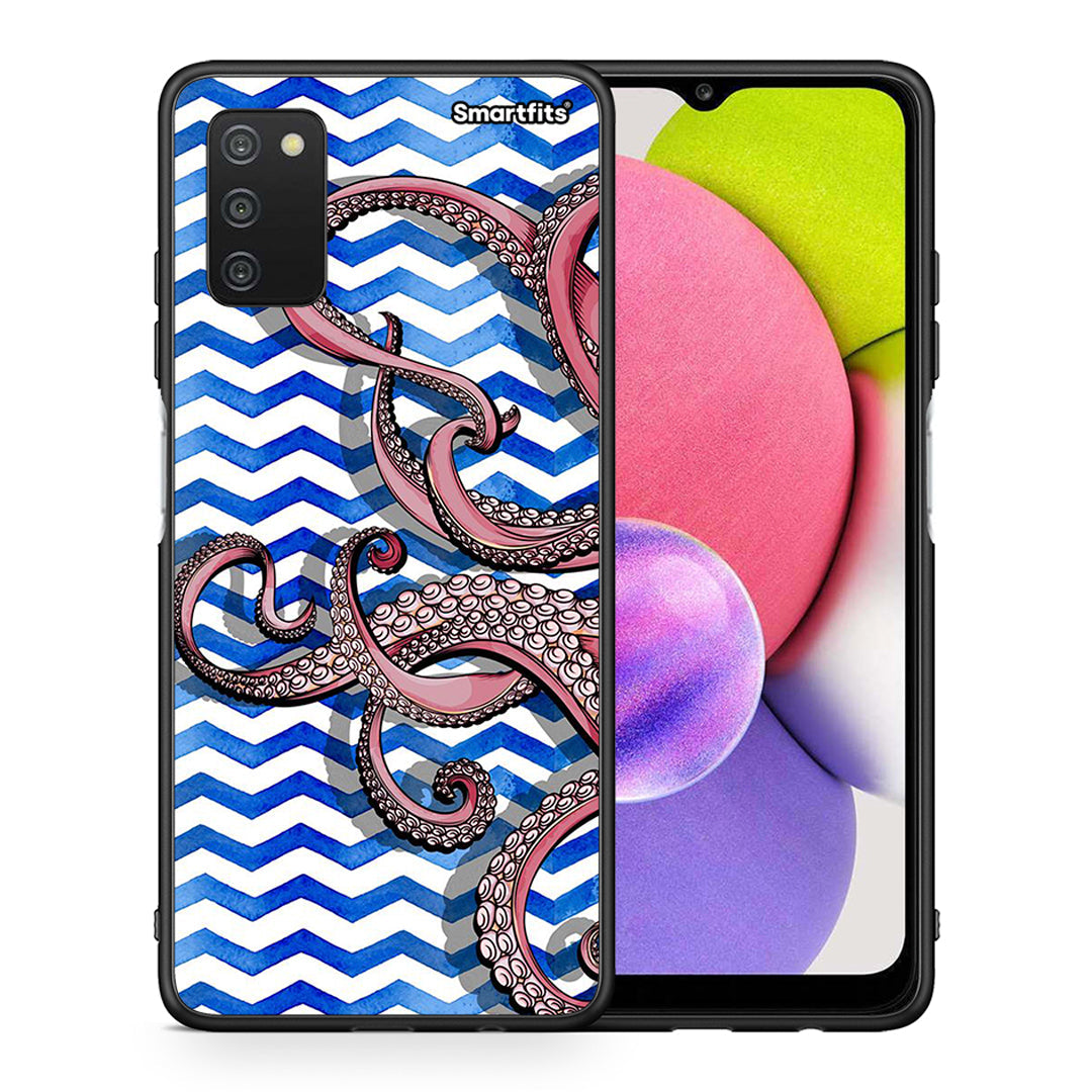 Θήκη Samsung A03s Chevron Devilfish από τη Smartfits με σχέδιο στο πίσω μέρος και μαύρο περίβλημα | Samsung A03s Chevron Devilfish case with colorful back and black bezels