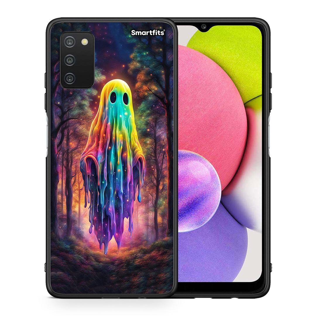 Θήκη Samsung A03s Halloween Ghost από τη Smartfits με σχέδιο στο πίσω μέρος και μαύρο περίβλημα | Samsung A03s Halloween Ghost case with colorful back and black bezels
