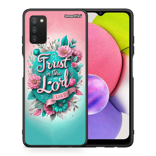 Θήκη Samsung A03s Lord Trust από τη Smartfits με σχέδιο στο πίσω μέρος και μαύρο περίβλημα | Samsung A03s Lord Trust case with colorful back and black bezels
