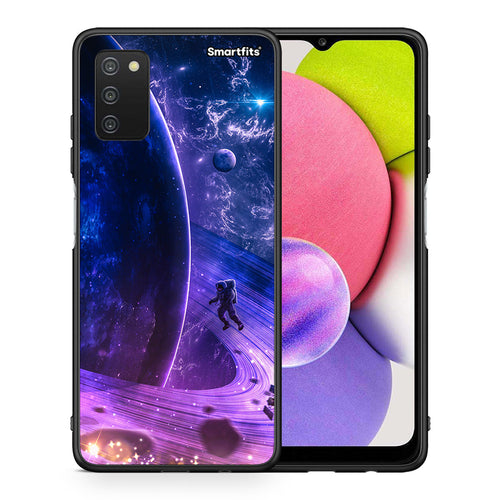 Θήκη Samsung A03s Lost Astronaut από τη Smartfits με σχέδιο στο πίσω μέρος και μαύρο περίβλημα | Samsung A03s Lost Astronaut case with colorful back and black bezels