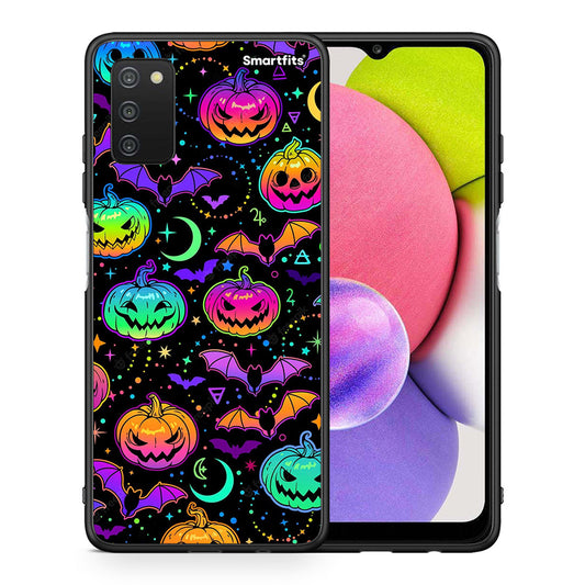 Θήκη Samsung A03s Neon Halloween από τη Smartfits με σχέδιο στο πίσω μέρος και μαύρο περίβλημα | Samsung A03s Neon Halloween case with colorful back and black bezels