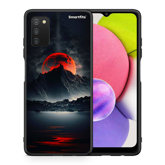 Θήκη Samsung A03s Red Full Moon από τη Smartfits με σχέδιο στο πίσω μέρος και μαύρο περίβλημα | Samsung A03s Red Full Moon case with colorful back and black bezels
