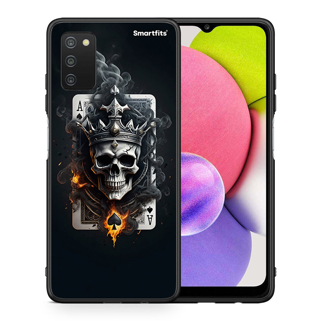 Θήκη Samsung A03s Skull King Ace από τη Smartfits με σχέδιο στο πίσω μέρος και μαύρο περίβλημα | Samsung A03s Skull King Ace case with colorful back and black bezels