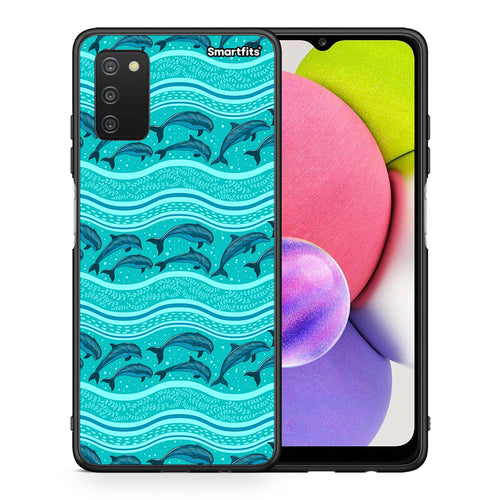 Θήκη Samsung A03s Swimming Dolphins από τη Smartfits με σχέδιο στο πίσω μέρος και μαύρο περίβλημα | Samsung A03s Swimming Dolphins case with colorful back and black bezels