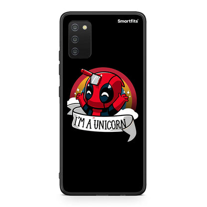 Samsung A03s Unicorn Deadpool θήκη από τη Smartfits με σχέδιο στο πίσω μέρος και μαύρο περίβλημα | Smartphone case with colorful back and black bezels by Smartfits