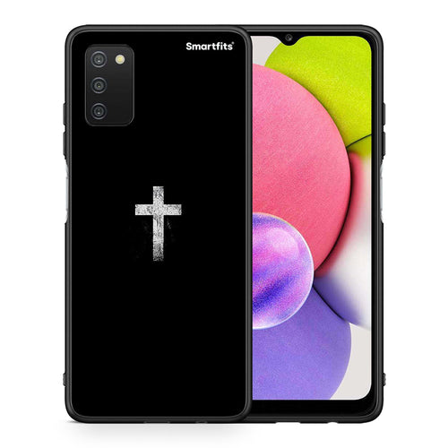 Θήκη Samsung A03s White Cross από τη Smartfits με σχέδιο στο πίσω μέρος και μαύρο περίβλημα | Samsung A03s White Cross case with colorful back and black bezels