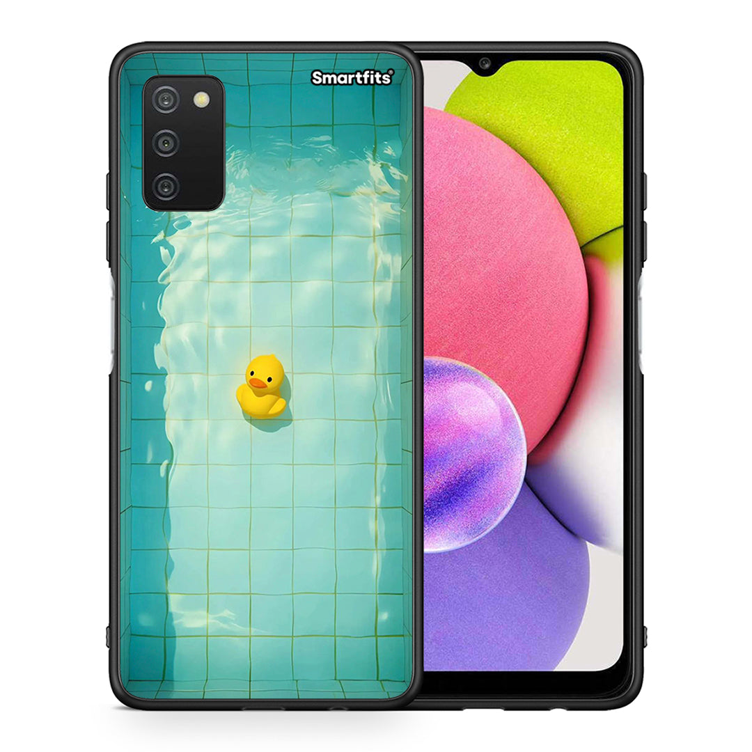 Θήκη Samsung A03s Yellow Duck από τη Smartfits με σχέδιο στο πίσω μέρος και μαύρο περίβλημα | Samsung A03s Yellow Duck case with colorful back and black bezels