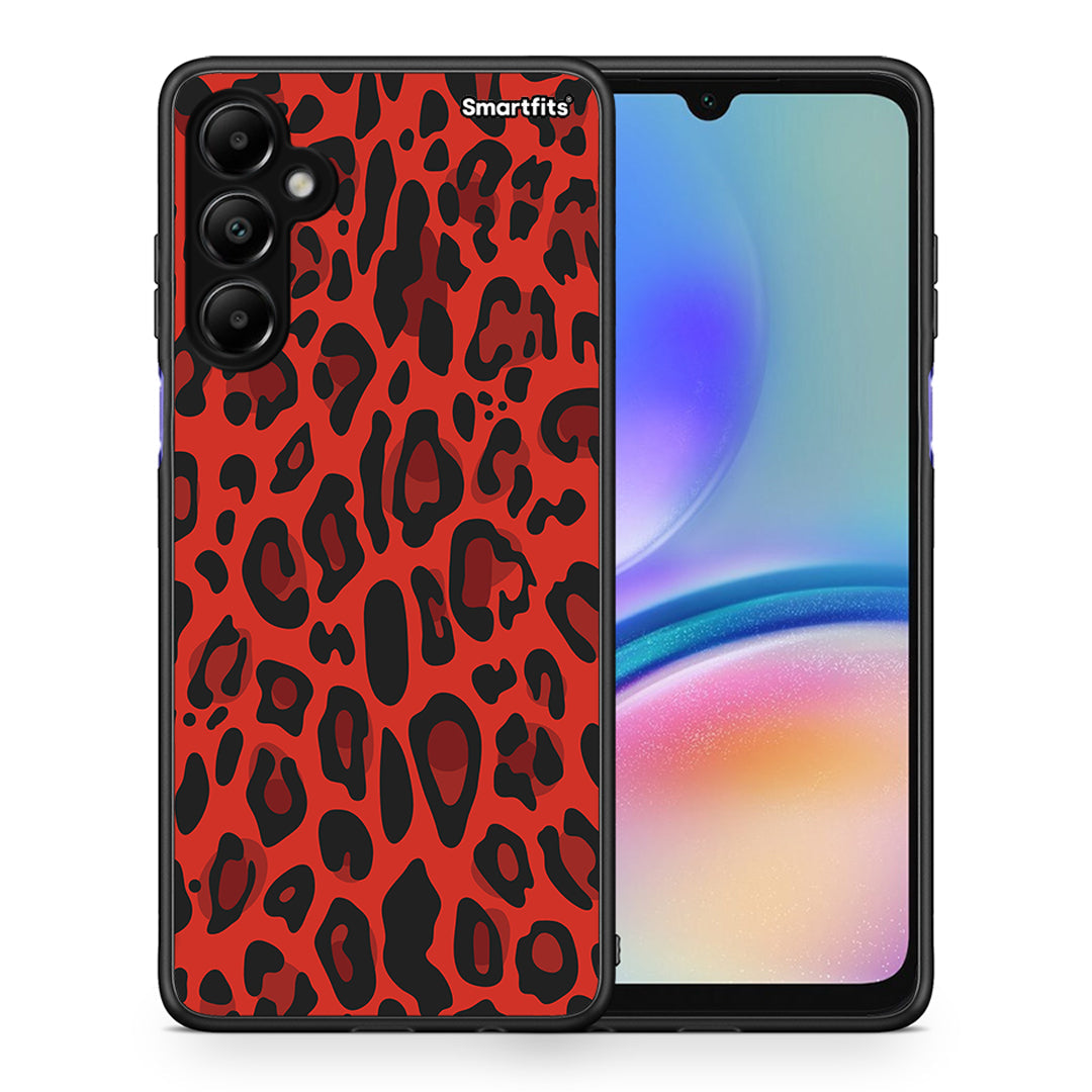Θήκη Samsung Galaxy A05s Red Leopard Animal από τη Smartfits με σχέδιο στο πίσω μέρος και μαύρο περίβλημα | Samsung Galaxy A05s Red Leopard Animal case with colorful back and black bezels