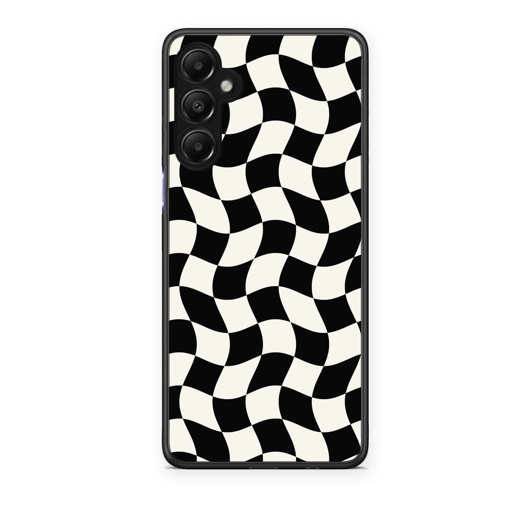 Θήκη Samsung Galaxy A05s Black and Cream Wavy Checkerboard από τη Smartfits με σχέδιο στο πίσω μέρος και μαύρο περίβλημα | Samsung Galaxy A05s Black and Cream Wavy Checkerboard case with colorful back and black bezels