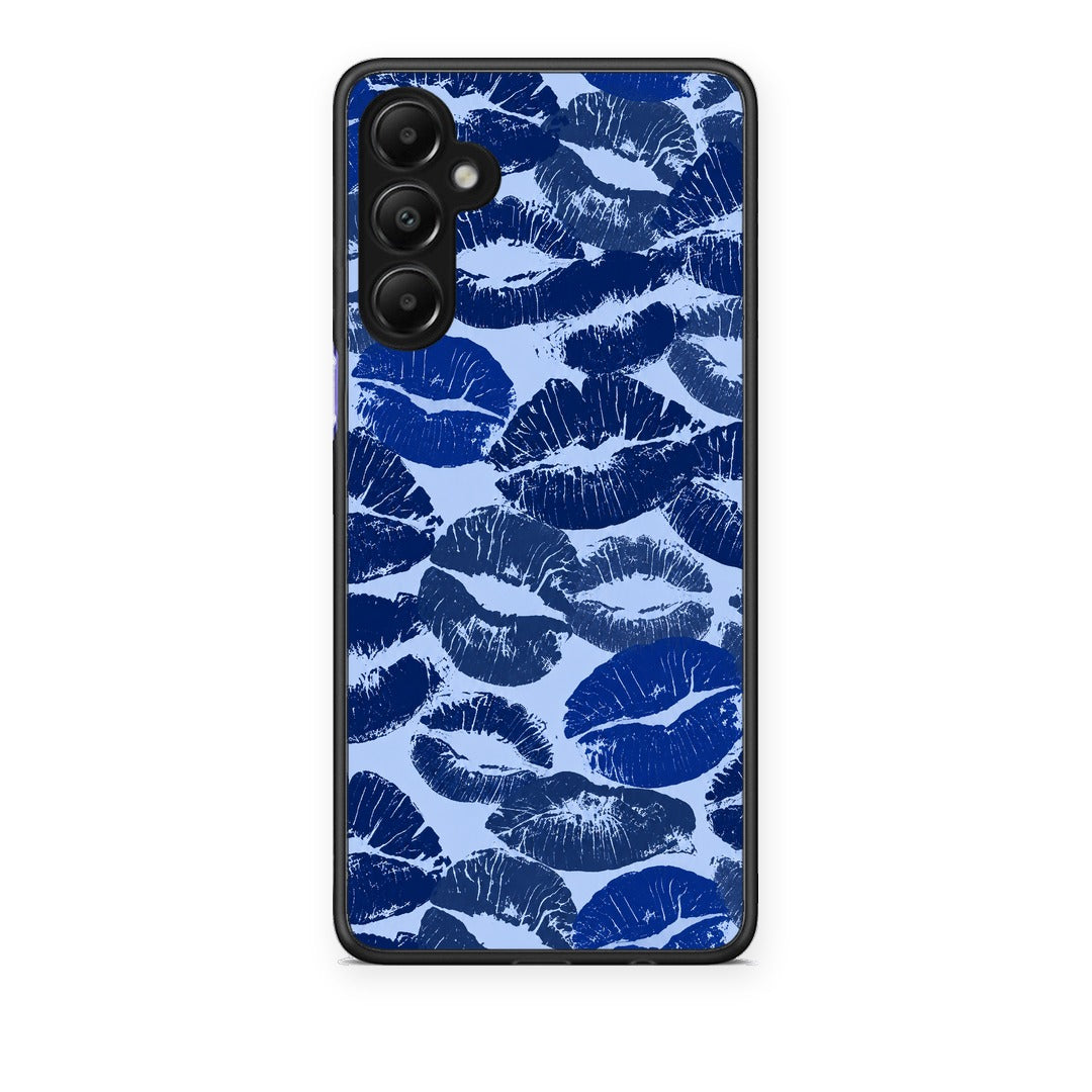 Θήκη Samsung Galaxy A05s Blue Lipstick Kisses από τη Smartfits με σχέδιο στο πίσω μέρος και μαύρο περίβλημα | Samsung Galaxy A05s Blue Lipstick Kisses case with colorful back and black bezels