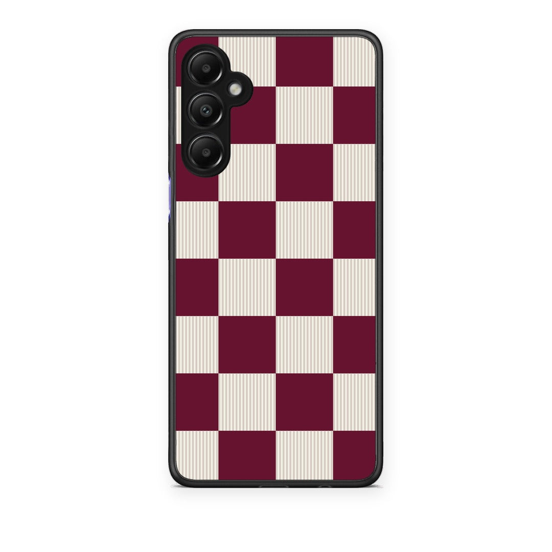 Θήκη Samsung Galaxy A05s Burgundy and Cream Striped Checks από τη Smartfits με σχέδιο στο πίσω μέρος και μαύρο περίβλημα | Samsung Galaxy A05s Burgundy and Cream Striped Checks case with colorful back and black bezels