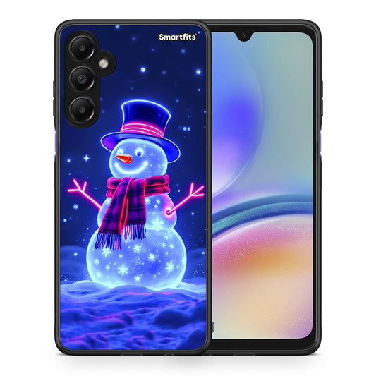 Θήκη Samsung Galaxy A05s Christmas Neon Snowman από τη Smartfits με σχέδιο στο πίσω μέρος και μαύρο περίβλημα | Samsung Galaxy A05s Christmas Neon Snowman case with colorful back and black bezels