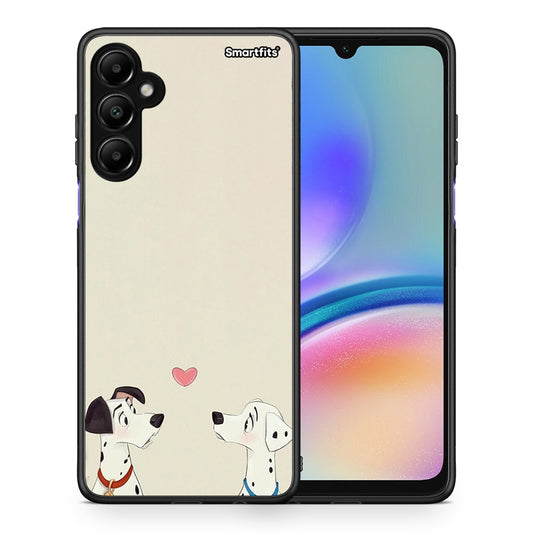 Θήκη Samsung Galaxy A05s Dalmatians Love από τη Smartfits με σχέδιο στο πίσω μέρος και μαύρο περίβλημα | Samsung Galaxy A05s Dalmatians Love case with colorful back and black bezels