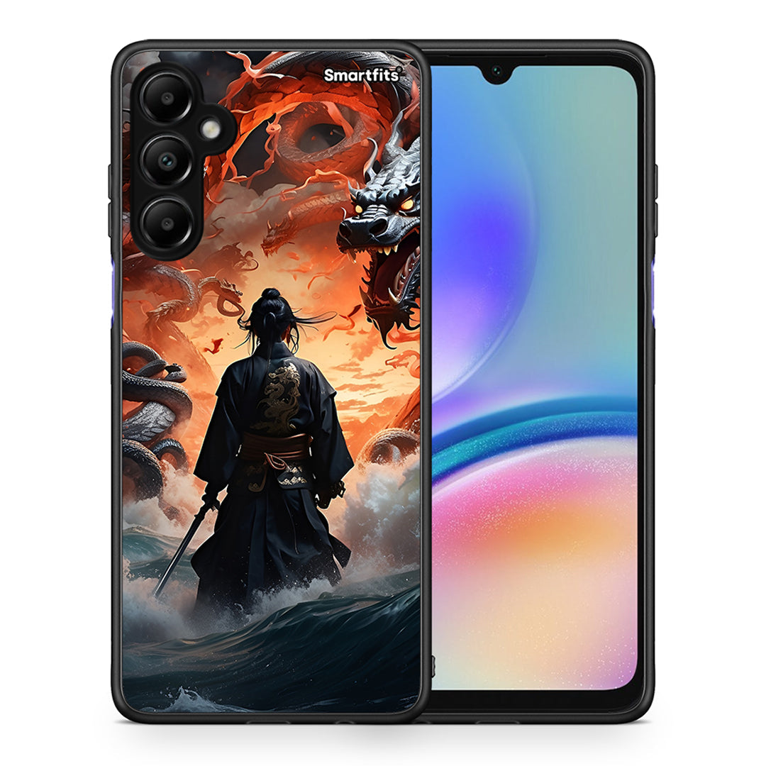 Θήκη Samsung Galaxy A05s Dragons Fight από τη Smartfits με σχέδιο στο πίσω μέρος και μαύρο περίβλημα | Samsung Galaxy A05s Dragons Fight case with colorful back and black bezels