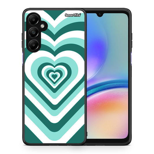 Θήκη Samsung Galaxy A05s Green Hearts από τη Smartfits με σχέδιο στο πίσω μέρος και μαύρο περίβλημα | Samsung Galaxy A05s Green Hearts case with colorful back and black bezels