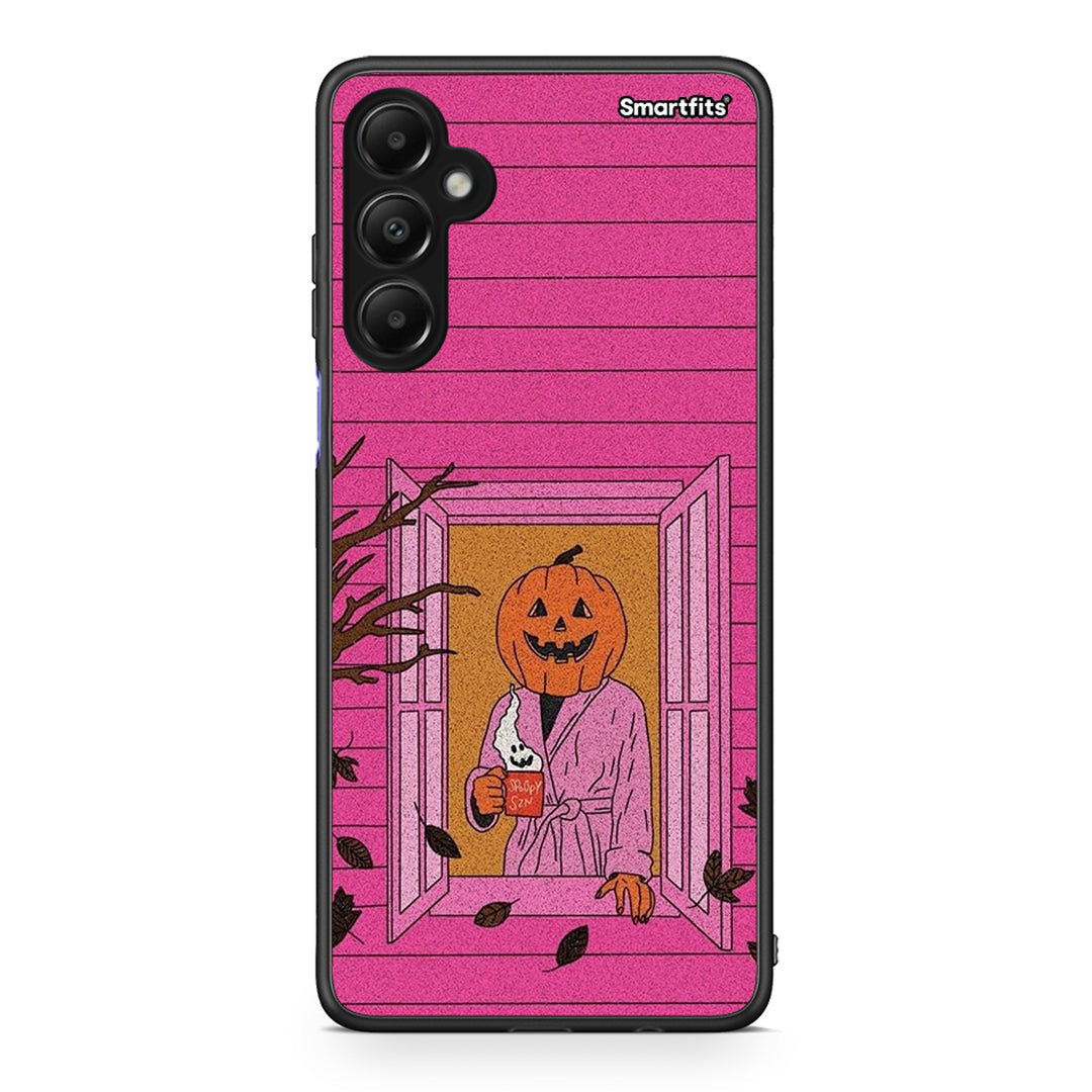 Samsung Galaxy A05s Halloween Pumpkin Lady Θήκη από τη Smartfits με σχέδιο στο πίσω μέρος και μαύρο περίβλημα | Smartphone case with colorful back and black bezels by Smartfits