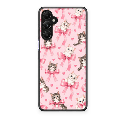 Θήκη Samsung Galaxy A05s Kittens and Pink Bows on Pink από τη Smartfits με σχέδιο στο πίσω μέρος και μαύρο περίβλημα | Samsung Galaxy A05s Kittens and Pink Bows on Pink case with colorful back and black bezels