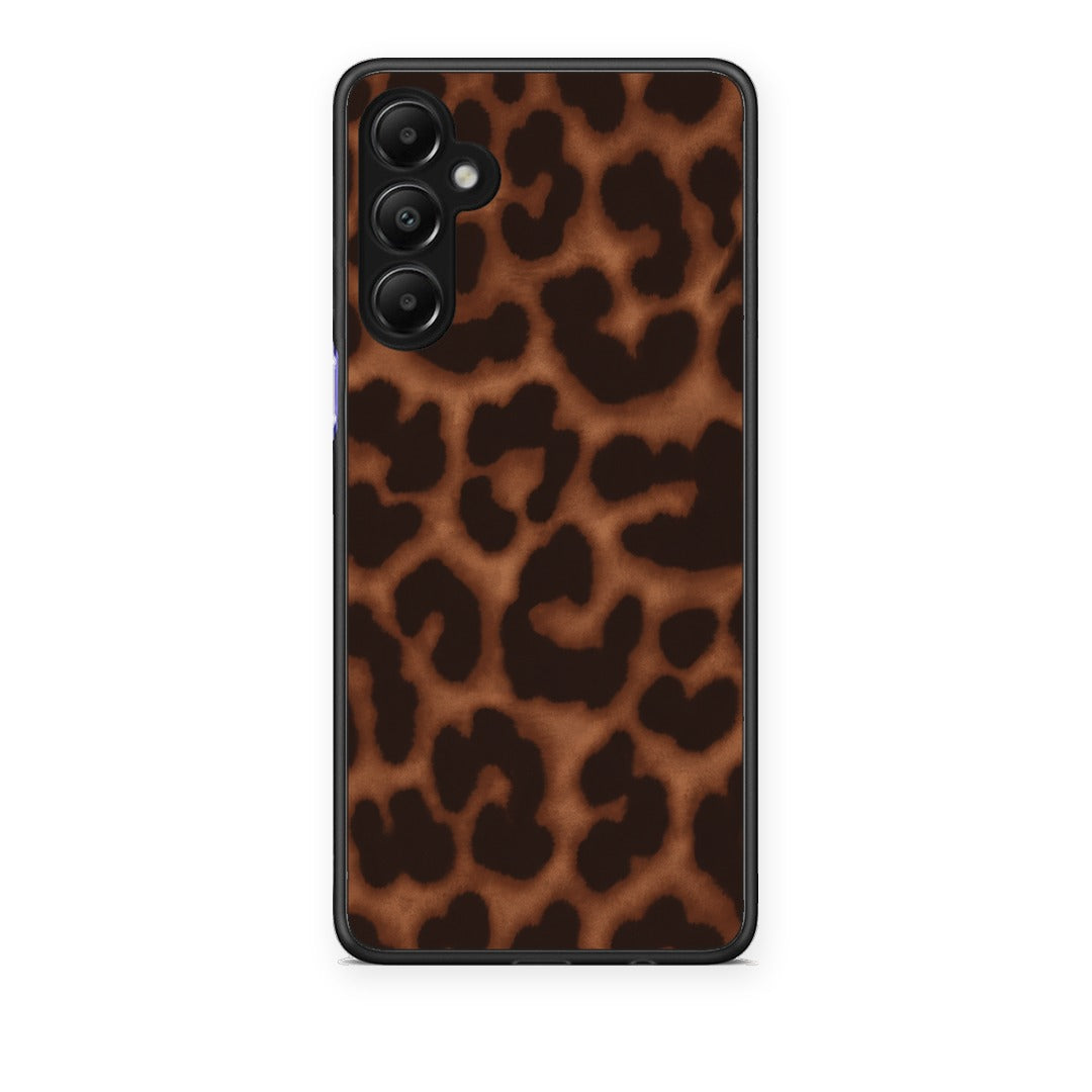 Θήκη Samsung Galaxy A05s Leopard Print Dark Brown από τη Smartfits με σχέδιο στο πίσω μέρος και μαύρο περίβλημα | Samsung Galaxy A05s Leopard Print Dark Brown case with colorful back and black bezels