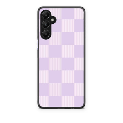 Θήκη Samsung Galaxy A05s Lilac and Cream Striped Checks από τη Smartfits με σχέδιο στο πίσω μέρος και μαύρο περίβλημα | Samsung Galaxy A05s Lilac and Cream Striped Checks case with colorful back and black bezels